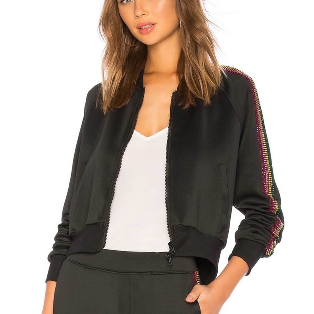 PAM&GELA Crop Track Jacket, Rhinestone Side Stripe